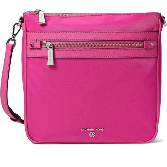 MICHAEL KORS Bag Jet Set Nylon Hot Pink Gabardine Messenger Crossbody AUTHENTIC - Picture 1 of 15